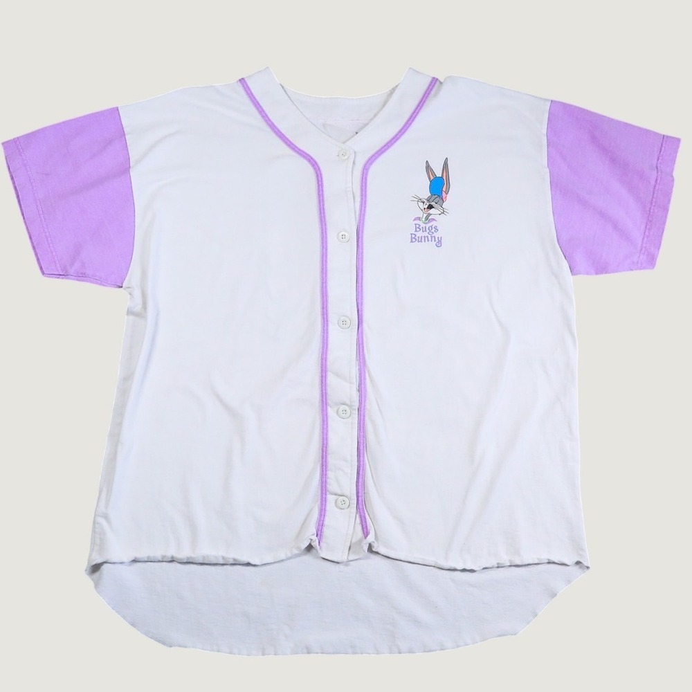 Vintage‎ 90s Sun Sportswear Bugs Bunny Baseball Jersey Women Large White Purple
